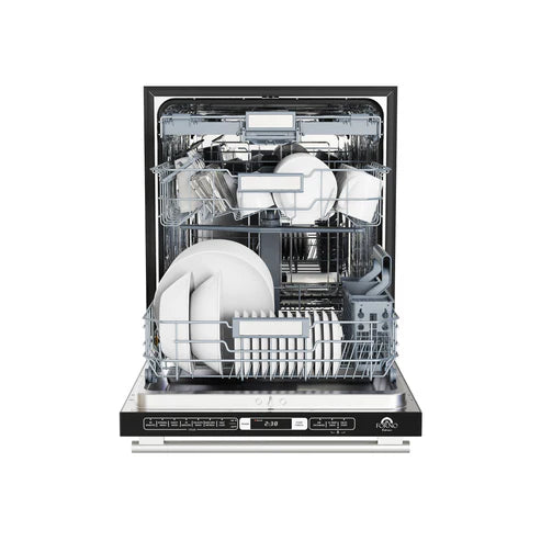 FORNO Espresso Romano 24" Built-In Tall Tub Dishwasher in White with Antique Brass Handles, FDWBI8035-24WHT