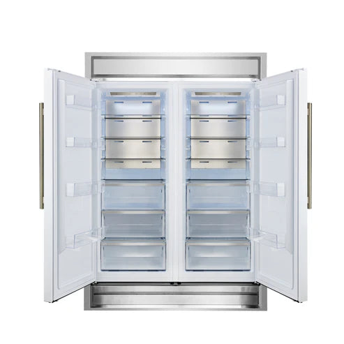FORNO Maderno 60" 27.2 cu.ft. Convertible Refrigerator and Freezer with Modern Trim Kit in White with Antique Brass Handles, FFFFD1722-60MG-WHT