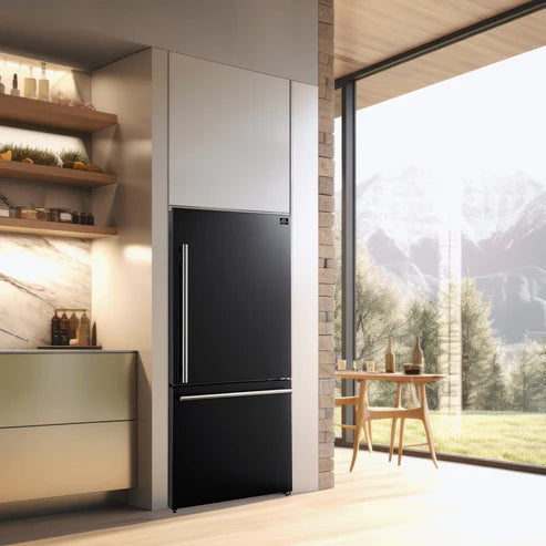FORNO Espresso Milano 31" 17.2 cu. ft. Right Swing Refrigerator and Bottom Freezer in Black with Silver Handles, FFFFD1785-31BLK