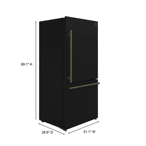 FORNO Espresso Milano 31" 17.2 cu. ft. Right Swing Refrigerator and Bottom Freezer in Black with Silver Handles, FFFFD1785-31BLK