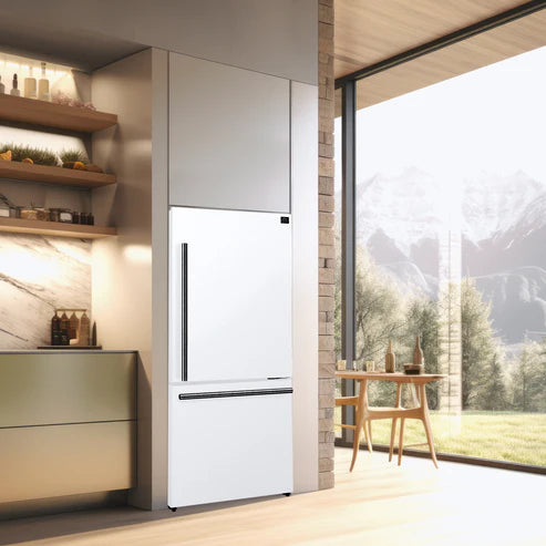 FORNO Espresso Milano 31" 17.2 cu. ft. Right Swing Refrigerator and Bottom Freezer in White with Silver Handles, FFFFD1785-31WHT