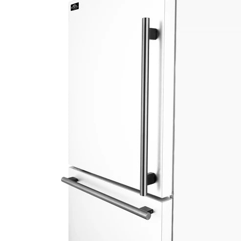 FORNO Espresso Milano 31" 17.2 cu. ft. Left Swing Refrigerator and Bottom Freezer with Ice Maker in White and Antique Brass Handles, FFFFD1786-31WHT