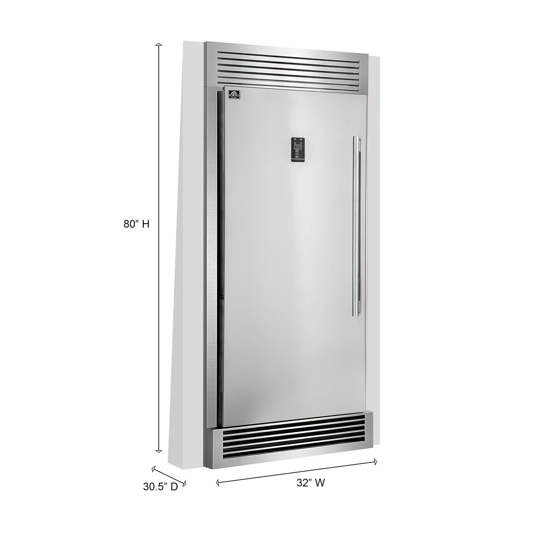 FORNO Rizzuto 32" 13.8 cu. ft. Left Hand Swing Dual Zone Refrigerator/Freezer in Stainless Steel with Grill Trim Kit, FFFFD1933-32LS