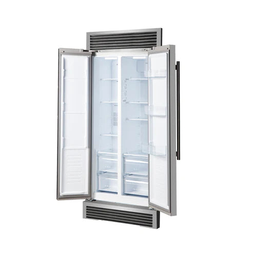 FORNO Salerno 37" 15.6 cu. ft. Side-by-Side Built-In Refrigerator in Stainless Steel and Grill Trim Kit, FFRBI1805-37SG