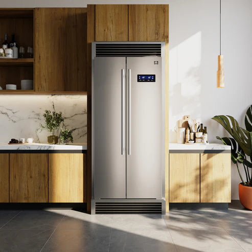 FORNO Salerno 37" 15.6 cu. ft. Side-by-Side Built-In Refrigerator in Stainless Steel and Grill Trim Kit, FFRBI1805-37SG