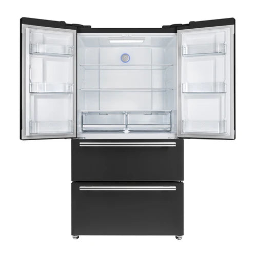 FORNO Espresso Moena 36" 19.2 cu. ft. Refrigerator with Ice Maker in Black with Antique Brass Handles, FFRBI1820-36BLK