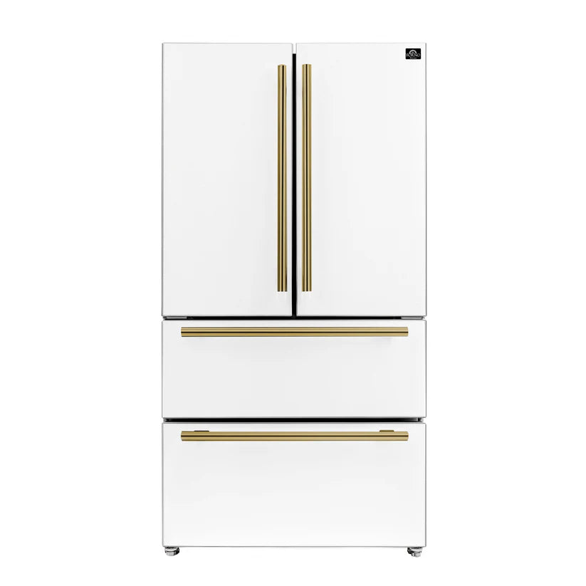 FORNO Espresso Moena 36" 19.2 cu. ft. Refrigerator with Ice Maker in White with Silver Handles, FFRBI1820-36WHT