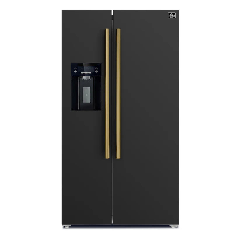 FORNO Espresso Salerno 36" 20 cu. ft. Side-By-Side Refrigerator with Water and Ice Dispenser in Black with Silver Handles