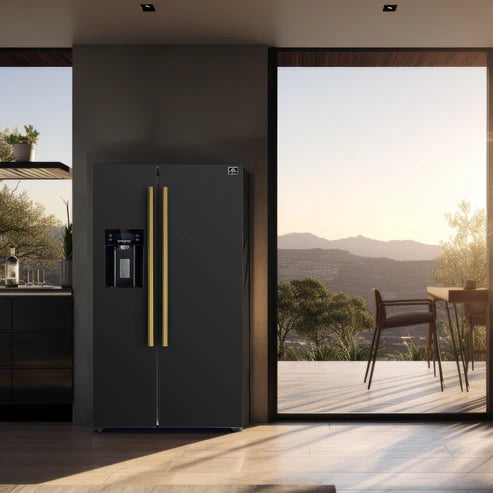 FORNO Espresso Salerno 36" 20 cu. ft. Side-By-Side Refrigerator with Water and Ice Dispenser in Black with Silver Handles