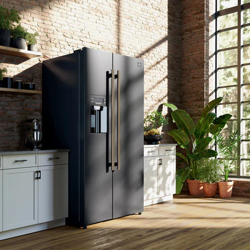 FORNO Espresso Salerno 36" 20 cu. ft. Side-By-Side Refrigerator with Water and Ice Dispenser in Black with Silver Handles