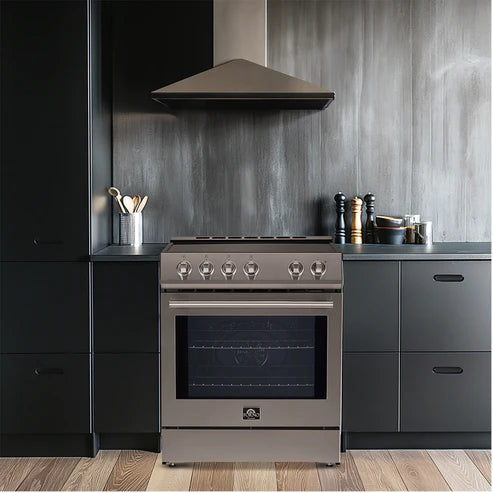 FORNO Espresso Leonardo 30" 5 cu. ft. Electric Range in Stainless Steel with Silver Handles, FFSEL6012-30