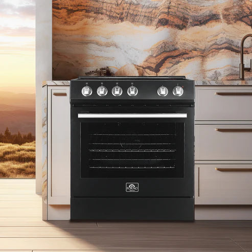 FORNO Espresso Leonardo 30" 5 cu. ft. Electric Range in Black with Silver Handles, FFSEL6012-30BLK