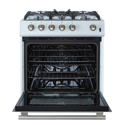 FORNO Espresso Leonardo 30" 5 cu. ft. Gas Range in White with Antique Brass Handles, FFSGS1116-30WHT