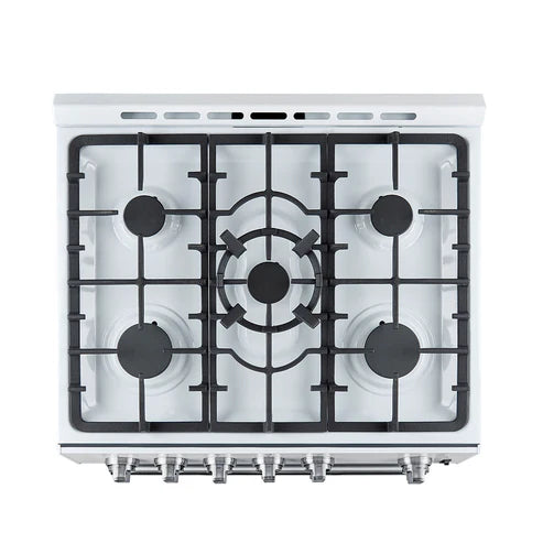 FORNO Espresso Leonardo 30" 5 cu. ft. Gas Range in White with Antique Brass Handles, FFSGS1116-30WHT