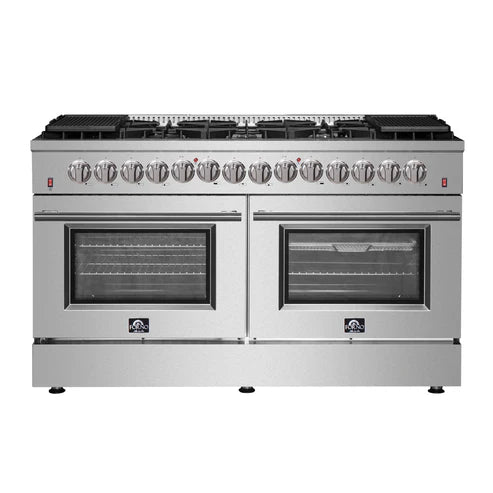 FORNO Galiano 60" 8.64 cu. ft. Dual Fuel Range with 10 Italian Burners in Stainless Steel, FFSGS6156-60