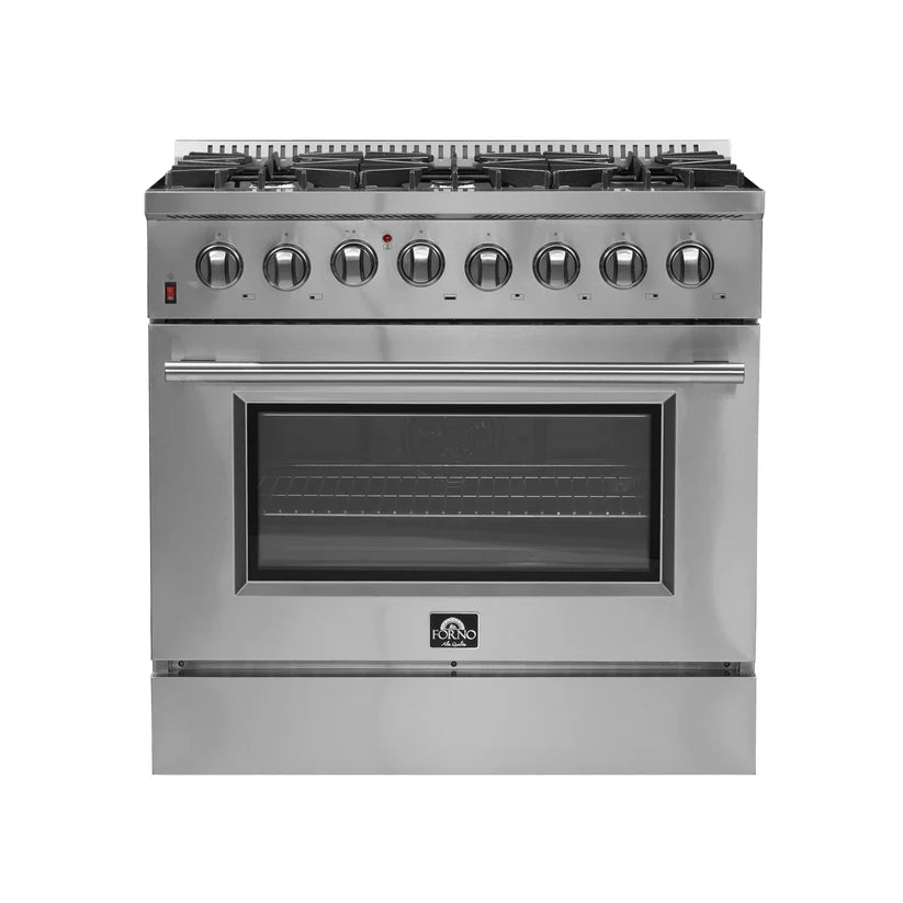 FORNO Galiano 36" 5.36 cu. ft. Dual Fuel Range with 6 Italian Burners in Stainless Steel, FFSGS6156-36