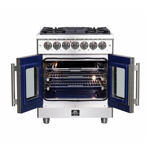 FORNO Massimo 30″ 4.32 cu. ft. Freestanding French Door Dual Fuel Range with 5 Burners, FFSGS6325-30