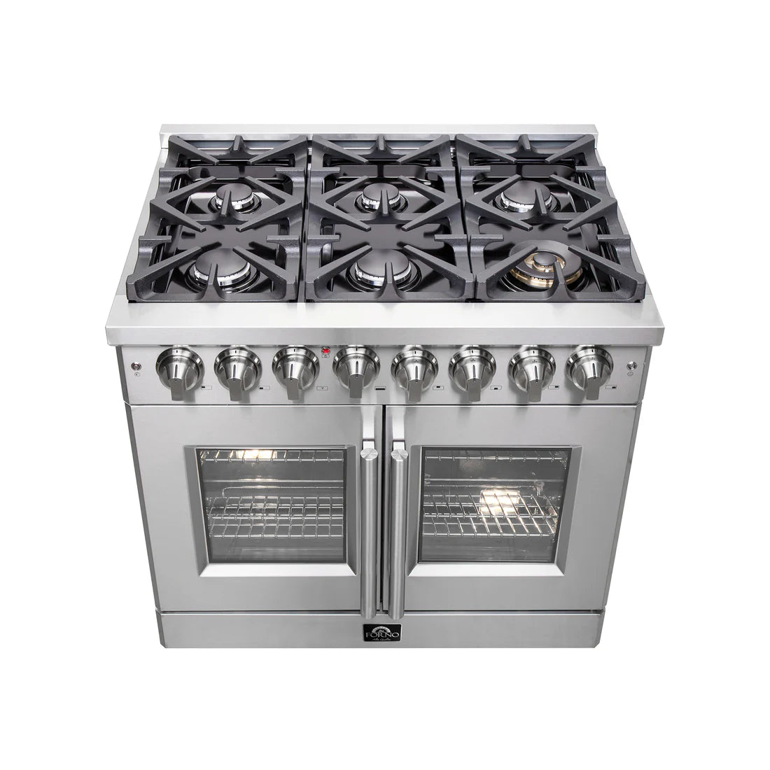 FORNO Massimo 36" 5.36 cu. ft. Freestanding French Door Dual Fuel Range with 6 Burners, FFSGS6325-36