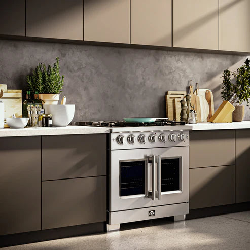 FORNO Capriasca 36" 5.36 cu. ft. Professional Gas Range with French Door and 6 Sealed Burners, FFSGS6460-36