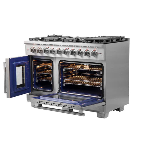 FORNO Capriasca 48" 6.58 cu. ft. Professional Gas Range with French Door and 8 Sealed Burners, FFSGS6460-48