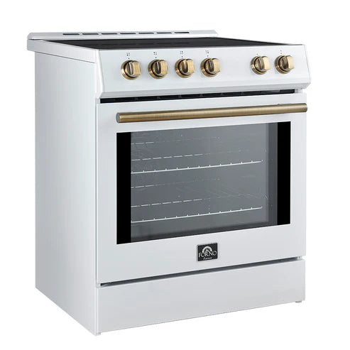 FORNO Espresso Leonardo 30" 5 cu. ft. Induction Range with Knob Control in White and Silver Accents, FFSIN0982-30WHT