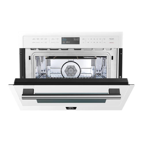 FORNO Espresso Oliena 24" 1.6 cu. ft. Built-In Microwave Oven in White with Antique Brass Handles, FMWDR3093-24WHT