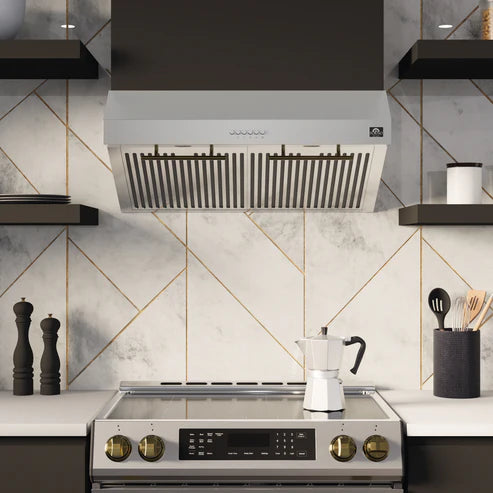 FORNO Espresso Bari 30" 400 CFM Under Cabinet Range Hood in Stainless Steel with Silver Handles, FRHUC5255-30
