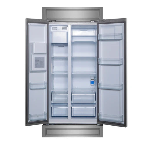 FORNO Salerno 40" 20 cu. ft. Side-by-Side Built-In Refrigerator with Water and Ice Dispenser and Modern Trim Kit, FFRBI1844-40MG