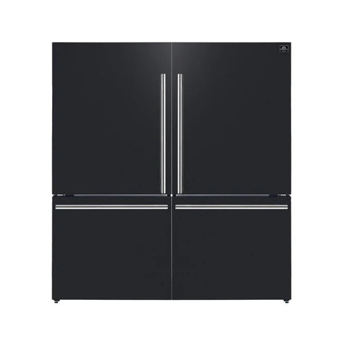 FORNO Espresso Milano 62" 34.4 cu. ft. Side-By-Side Refrigerator with Ice Maker in Black with Antique Brass Accents, FFFFD1787-60BLK
