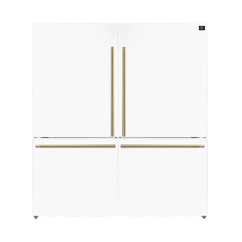 FORNO Espresso Milano 62" 34.4 cu. ft. Side-By-Side Refrigerator with Ice Maker in White with Antique Brass Accents, FFFFD1787-60WHT