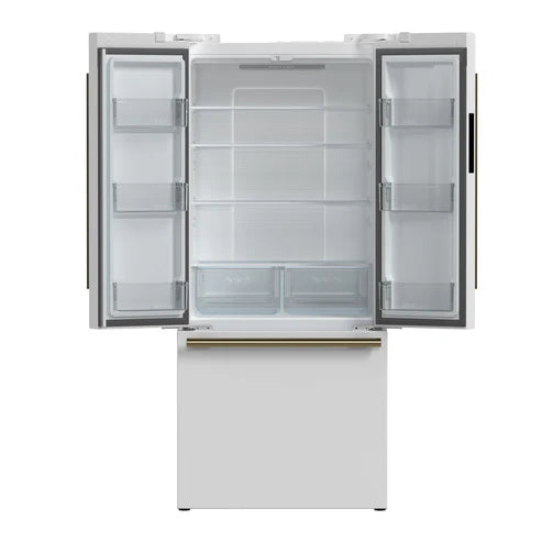 FORNO Espresso Gallipoli 30" 17.5 Cu. Ft. Refrigerator with Ice Maker in White with Antique Brass Handles, FFFFD1974-31WHT