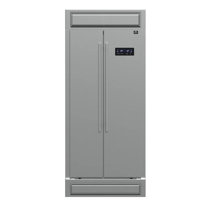 FORNO Salerno 37" 15.6 cu. ft. Side-by-Side Built-In Refrigerator in Stainless Steel and Modern Trim Kit, FFRBI1805-37MG