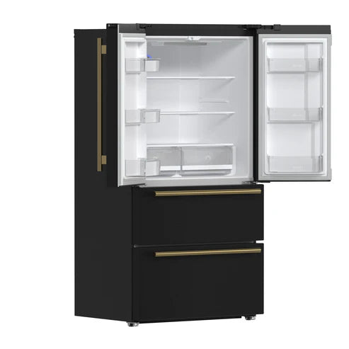 FORNO Espresso Moena 36" 19.2 cu. ft. Refrigerator with Ice Maker in Black with Silver Handles, FFRBI1820-36BLK