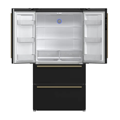 FORNO Espresso Moena 36" 19.2 cu. ft. Refrigerator with Ice Maker in Black with Silver Handles, FFRBI1820-36BLK