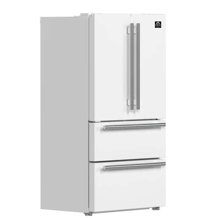 FORNO Espresso Moena 36" 19.2 cu. ft. Refrigerator with Ice Maker in White with Antique Brass Handles, FFRBI1820-36WHT