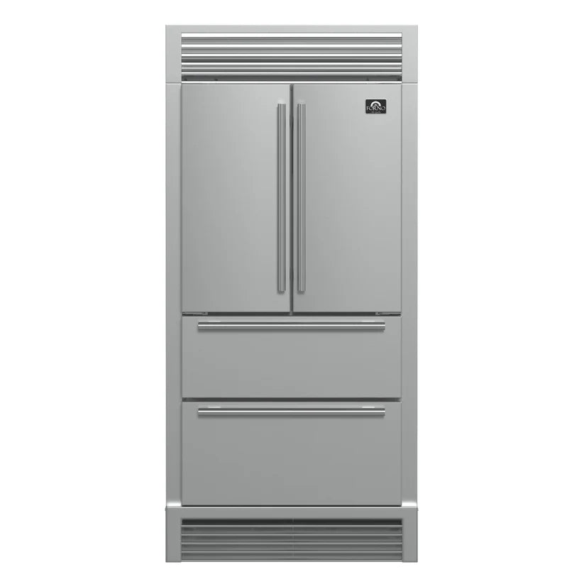 FORNO Moena 40" 19.2 cu. ft. French Door Built-In Refrigerator in Stainless Steel with Ice Maker and Grill Trim Kit, FFRBI1820-40SG