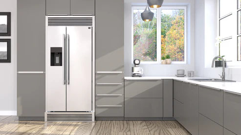 FORNO Salerno 40" 20 cu. ft. Side-by-Side Built-In Refrigerator with Water and Ice Dispenser and Modern Trim Kit, FFRBI1844-40MG