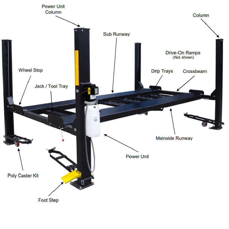 FP9K-DX-XLT, 9,000 lb 4 Post Vehicle Storage Lift Extended Length / Height