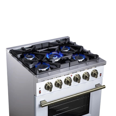 Forno Massimo 30-Inch White Freestanding Gas Range, 5 Burners, True Convection Oven