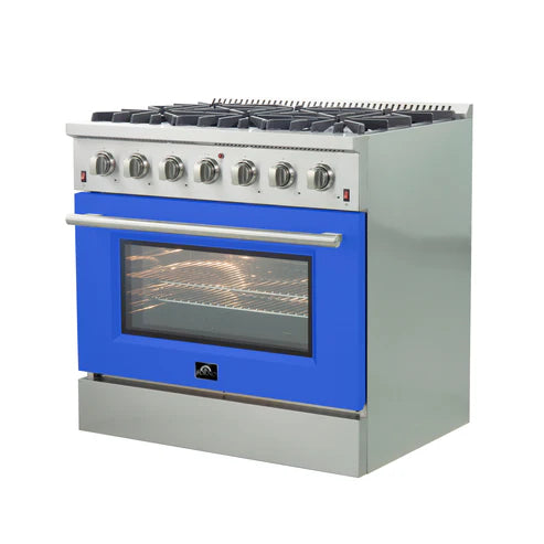 FORNO Galiano 36" 5.36 cu. ft. Gas Range with 6 Italian Burners in Blue, FFSGS6244-36BLU