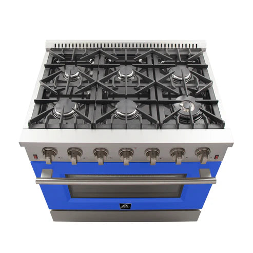 FORNO Galiano 36" 5.36 cu. ft. Gas Range with 6 Italian Burners in Blue, FFSGS6244-36BLU