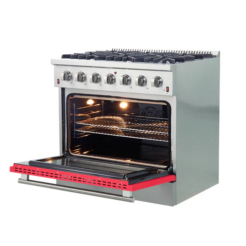 FORNO Galiano 36" 5.36 cu. ft. Gas Range with 6 Italian Burners in Red, FFSGS6244-36RED