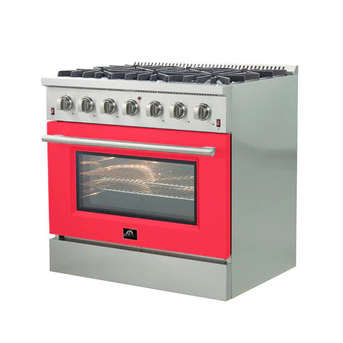 FORNO Galiano 36" 5.36 cu. ft. Gas Range with 6 Italian Burners in Red, FFSGS6244-36RED