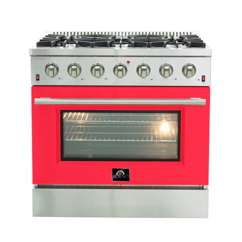 FORNO Galiano 36" 5.36 cu. ft. Gas Range with 6 Italian Burners in Red, FFSGS6244-36RED