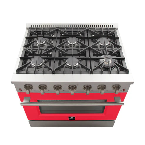 FORNO Galiano 36" 5.36 cu. ft. Gas Range with 6 Italian Burners in Red, FFSGS6244-36RED
