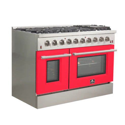 FORNO Galiano 48" 6.58 cu. ft. Gas Range with 8 Italian Burners in Red, FFSGS6244-48RED