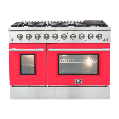 FORNO Galiano 48" 6.58 cu. ft. Gas Range with 8 Italian Burners in Red, FFSGS6244-48RED