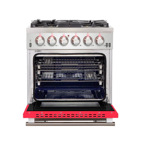FORNO Capriasca 30″ 4.32 cu. ft. Gas Range with 5 Italian Burners in Red, FFSGS6260-30RED