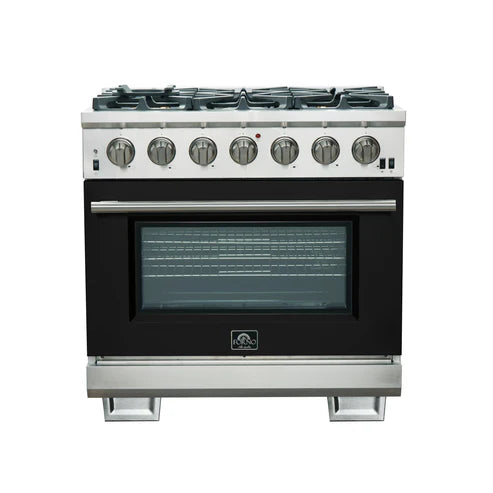 FORNO Capriasca 36" 5.36 cu. ft. Gas Range with 6 Italian Burners in Black, FFSGS6260-36BLK