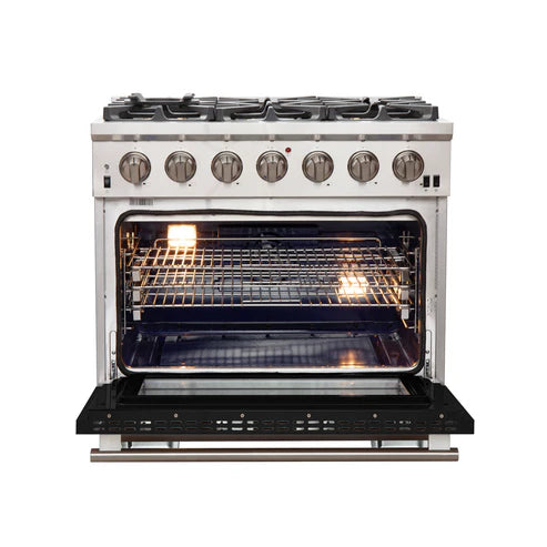 FORNO Capriasca 36" 5.36 cu. ft. Gas Range with 6 Italian Burners in Black, FFSGS6260-36BLK